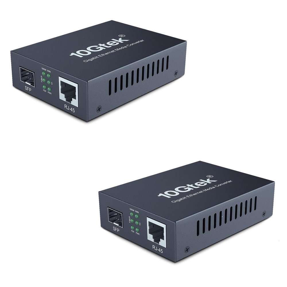 2 Pack Gigabit SFP to RJ45 Fiber Media Converter, Fiber to Ethernet Converter, 10/100/1000Mbps RJ45 Port to 1000Mbps Open SFP Port, up to 120km, Auto-Negotiation, Durable Metal Casing