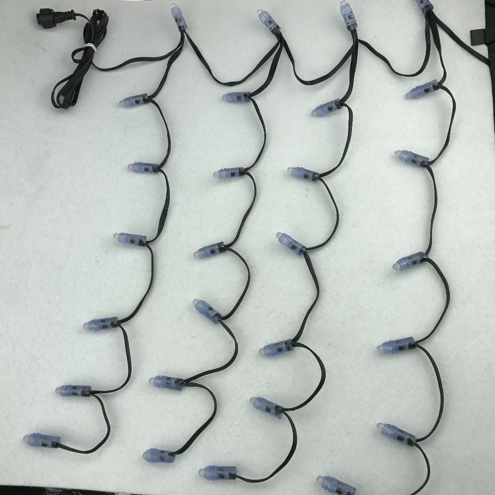 AMNOUR Addressable 7nodes*15drops LE RGB Full-Color Icicle String; DC12V WS2811 Control; Full Black Wire; IP68; 105nodes/set