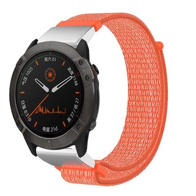 ANZOAT 22 26mm Nylon Strap for Garmin Fenix 7X 7 6 6X Pro Fenix 5 5X plus 3 3HR Forerunner 935 945 EPIX Quick Release Smart Watch band (Color : Orange Silver, Size : For 935 945)