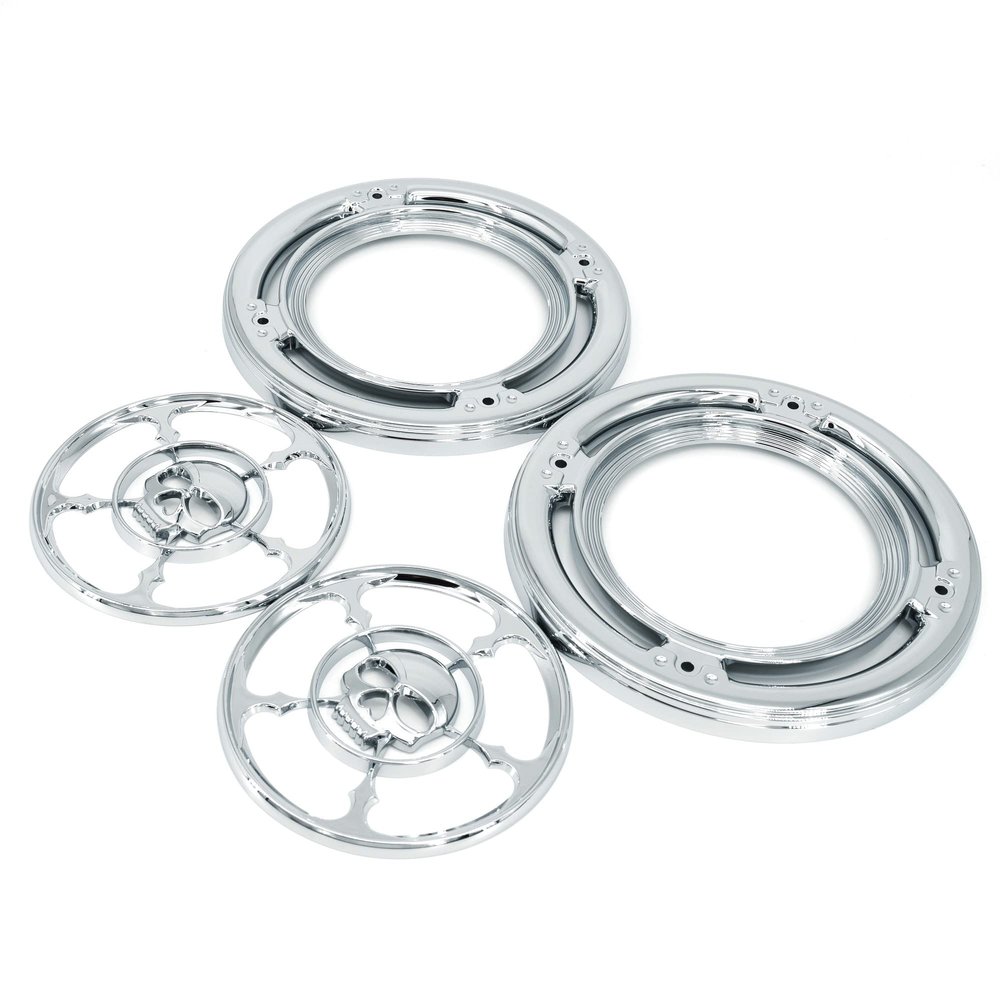 Americruise Front Speaker Grills Trim Cover (Chrome Skull Style) for Harley Touring Electra Street Glide & Trike 1996-2013 (Skull Rear)