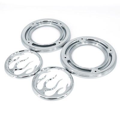 Americruise Motorcycle Rear Speaker Grills Trim Cover (Chrome Flame Style) for Harley Touring Electra Street Glide & Trike 1996-2013 (Flame Rear)