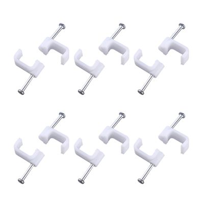 GSHLLO 300 Pcs 6mm Flat Cable Mounting Clips Electric Wire Wall Staples Single Cord Clamp Tacks with Steel Nails for Cable Management