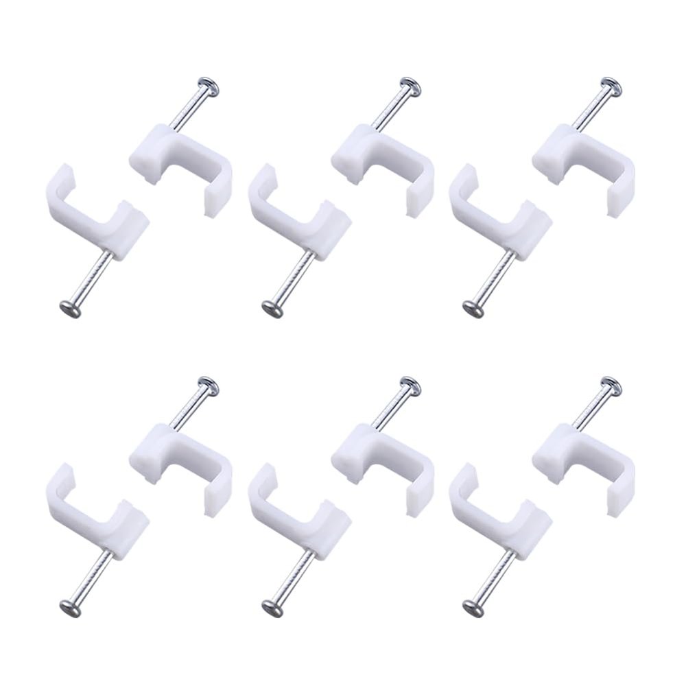 GSHLLO 300 Pcs 6mm Flat Cable Mounting Clips Electric Wire Wall Staples Single Cord Clamp Tacks with Steel Nails for Cable Management