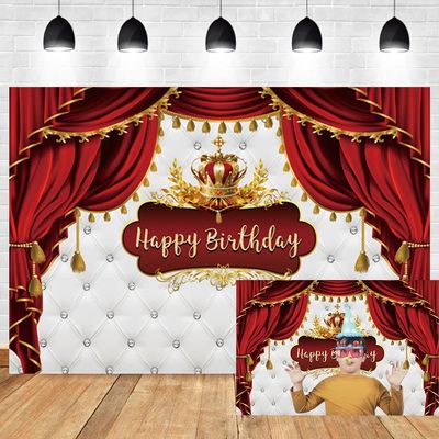 OERJU Royal Prince Birthday Backdrop Royal Red and Gold Happy Birthday Backdrop Little Baby Prince King Crown Curtain Photography Background Boy Kids 1st Bday Party Decorations Supplies 12x10ft