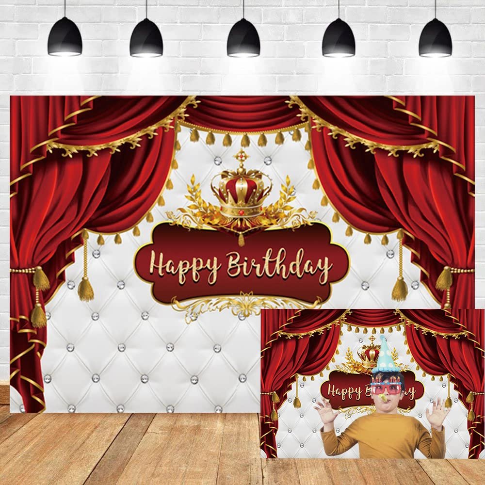 OERJU Royal Prince Birthday Backdrop Royal Red and Gold Happy Birthday Backdrop Little Baby Prince King Crown Curtain Photography Background Boy Kids 1st Bday Party Decorations Supplies 12x10ft