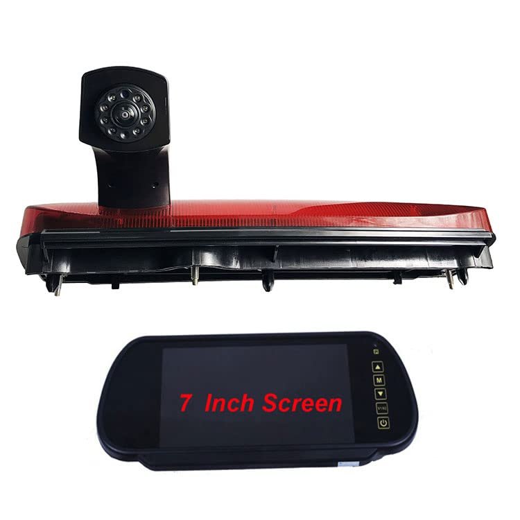 3rd Third Brake Light Backup Reverse Parking Rear View Reversing Camera Led/IR Light Night Vision Waterproof Guide Line for Ford Transit Connect Brake Light Camera (2014-2019) (Camera+7IN)