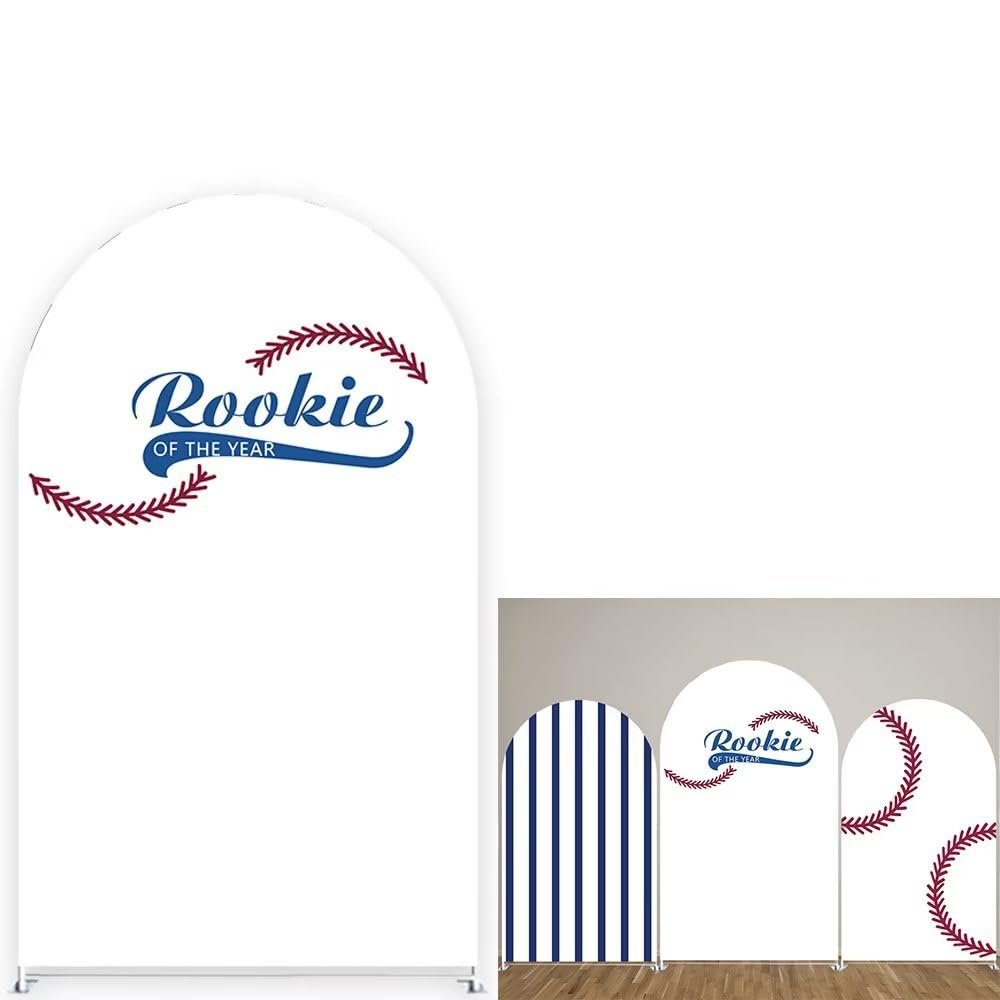 afoloa Arch Stretchy Fabric Covers for Baseball Parties Rookie Year Arched Stand Backdrop Cover Birthday Party Favors Decorations(4x7.2ft)