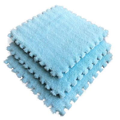 easycustomerlee 12pcs Tiled Puzzle Play Mats Interlocking Shaggy Soft EVA Foam Mats Protective Floor for Children Kids Room Home Parlor Bedroom(Lightblue)