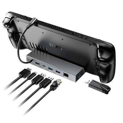 Docking Station for Steam Deck ROG Ally, MAYFLASH 6-in-1 Steam Deck Dock with HDMI 2.0 4K@60Hz+Gigabit Ethernet 1000Mbps+3 USB-A 3.0+ USB C PD Charging Port Compatible with Valve Stream Deck