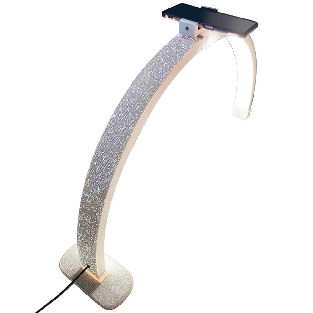 KMLSHLL Half Moon Light for Lash Lamp, Half Moon Led Table Lamp for Estheticians, Nail Tech, and Cosmetician, Half Moon Desk Lamp with Stepless Dimming and Color Temperature, White-with Rhinestones
