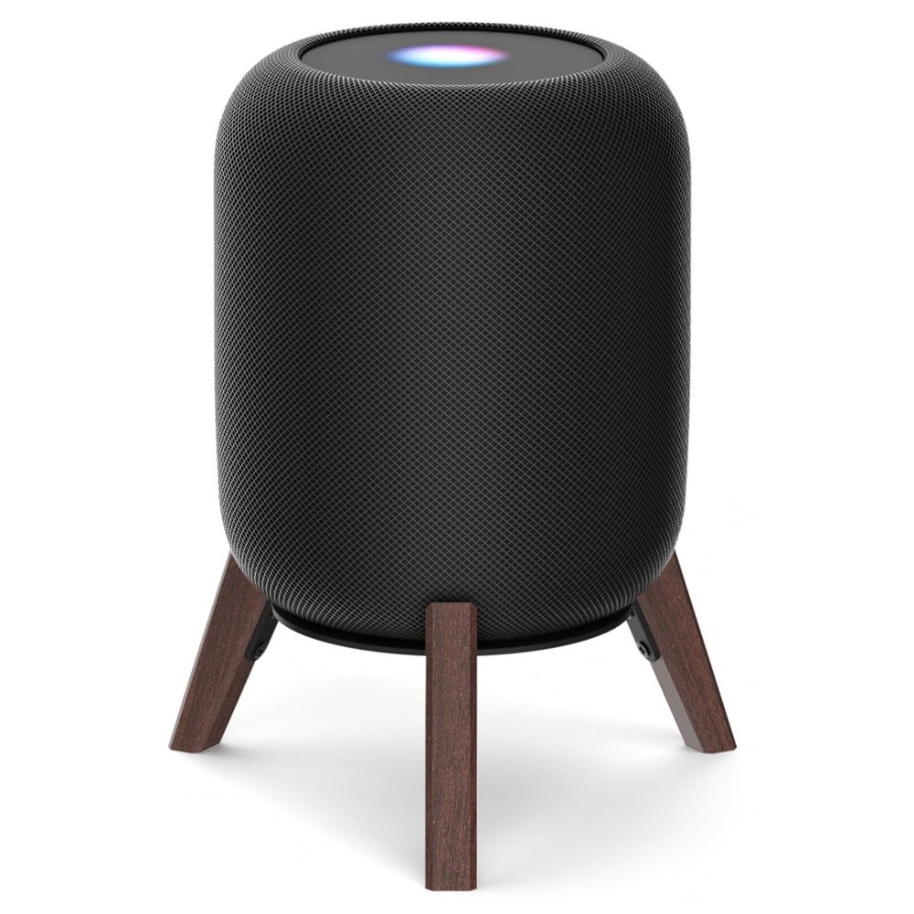 Yibracki Table Wood Stand for HomePod 2nd Gen Speaker with Dust-Proof Cover, Anti-Slip Wooden Desktop Speaker Stand Compatible with Homepod 2 Wood Tripod Holder with Sturdy Metal Frame, Black