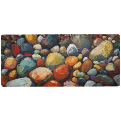 XXL Rubber Base Mouse Pad Oversized Desk Mat for Gaming and Office Soft with Stitched Edges Non Slip Portable 16x35.5in Abstract Pebble Design