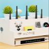 WiFi Router Storage Box Living Room Desktop TV Set-top Box Modem Box Shelf Cable Placement with Remote Control Compartments - White,13.3x8.6x9.4inches view 3