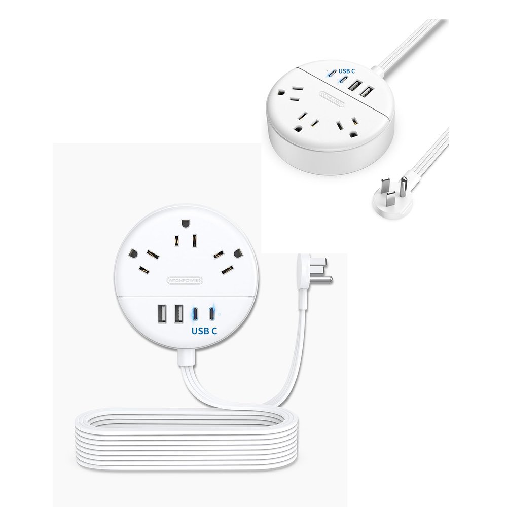 10 ft 15 ft Flat Extension Cord Bundle, NTONPOWER Ultra Flat Plug Power Strip Under Carpet with 4 USB Ports(2 USB C Port) 3 Outlets, Mountable, Compact for Home Office, Travel, Cruise Ship, Dorm Room