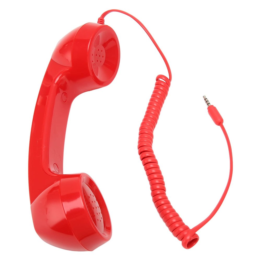 Dpofirs Retro Phone Handset, Vintage Retro 3.5Mm Telephone Handset Cell Phone Receiver, Radiation Proof Handheld Cell Phone Microphone for Mobile Phones Computers (Red)