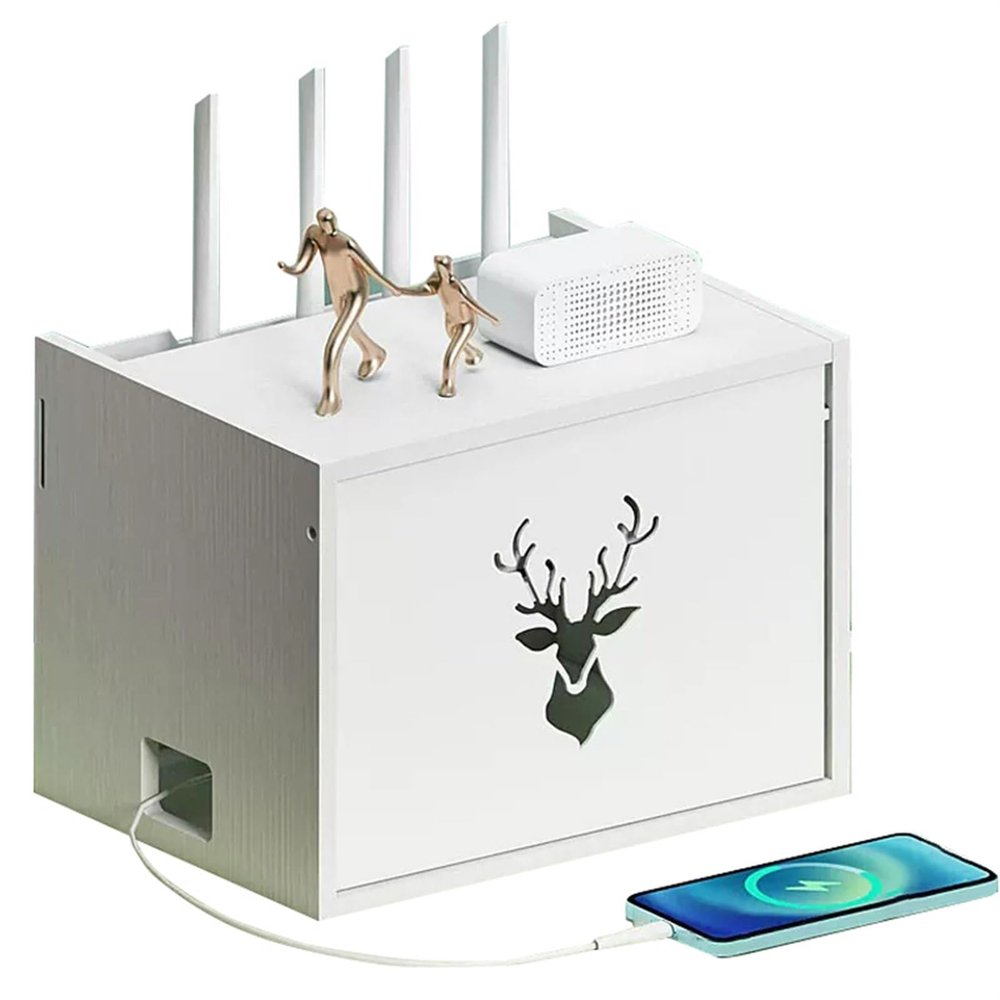 Router Placement Rack WiFi TV Cabinet Organizer Desktop Plug Modem Network Cable Cover Box Shelf (Color : White)