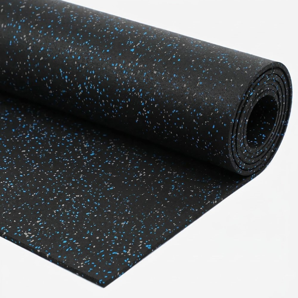 Traxxon by FlooringInc Rubber Gym Flooring Roll, Heavy Duty Recycled Rubber Floor Mats for Home Gym, Garage Gym Floor Mat, Horse Stall Mat (1/4" Thick | Blue/Grey | 3'x4' | 12 Sq Ft)