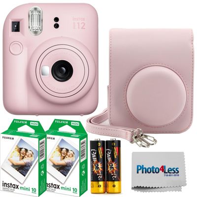 Fujifilm Instax MiniI 12 Instant Film Camera Blossom Pink, Fujifilm Instax Mini Twin Pack Instant Film 20 Prints, Prtotective Case, Gift Bundle