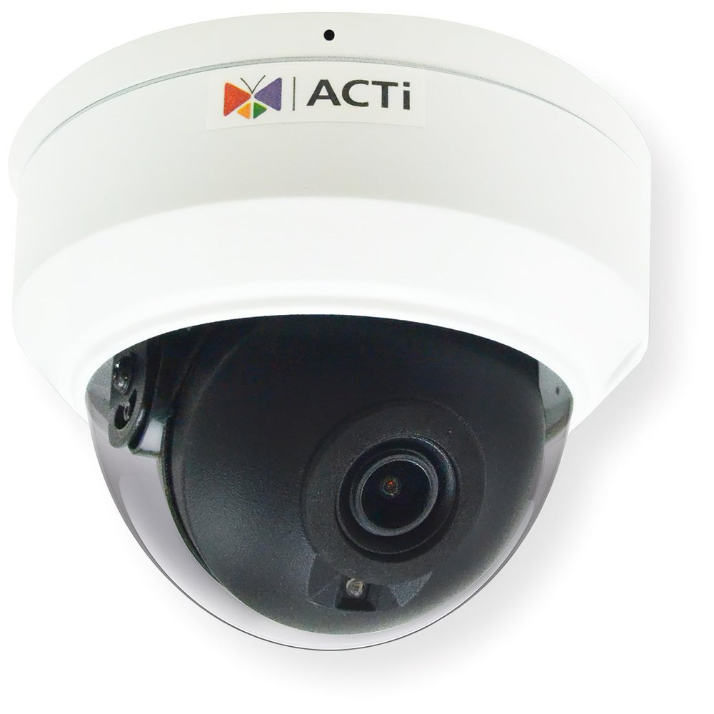 ACTi Z714 Outdoor Mini Dome Camera, White; WDR; SLLS; Fixed Lens; 8MP 1/2.7" Progressive Scan CMOS Sensor; Adaptive IR LED; Fixed Iris; Fixed Focus; Built-in Microphone; Memory Card Slot; DC 12V
