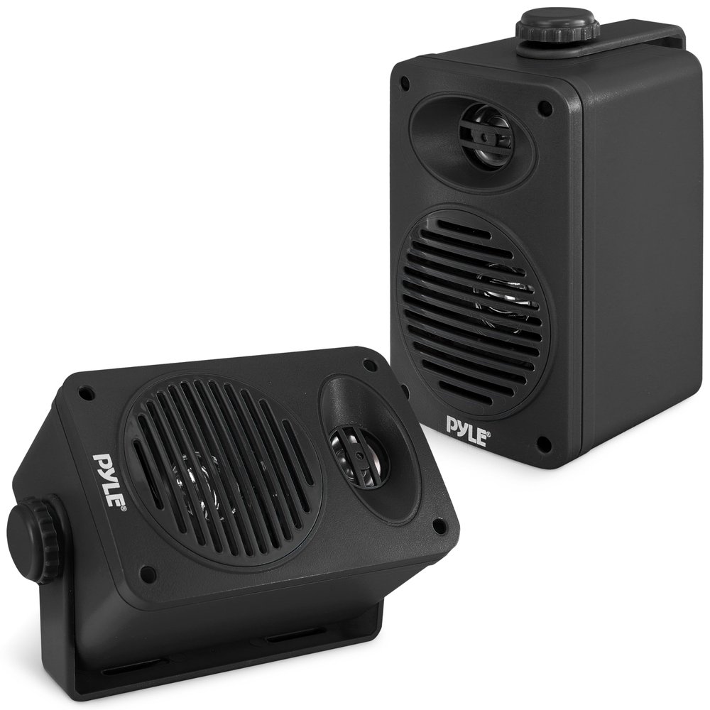 Pyle Indoor Outdoor Speakers Pair - 200 Watt Dual Waterproof 3.5 2-Way Full Range Speaker System w/ 1/2 High Compliance Polymer Tweeter - in-Home, Boat, Marine, Deck, Patio, Poolside (Black)