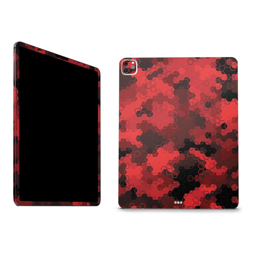MightySkins Skin Compatible with Apple iPad Pro 12.9" M2 6th Gen (2022) Full Wrap Kit - Red Hexa Camo | Protective, Durable, and Unique Vinyl Decal wrap Cover | Easy to Apply | Made in The USA