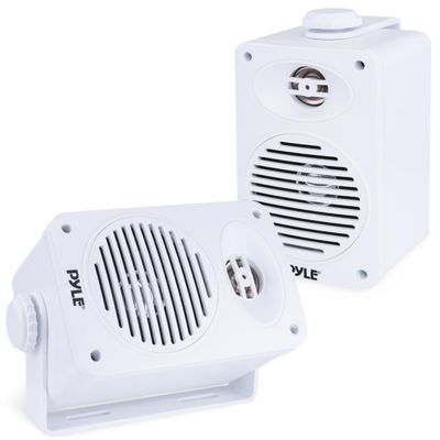 Pyle Indoor Outdoor Speakers Pair - 200 Watt Dual Waterproof 3.5 2-Way Full Range Speaker System w/ 1/2 High Compliance Polymer Tweeter - in-Home, Boat, Marine, Deck, Patio, Poolside (White)