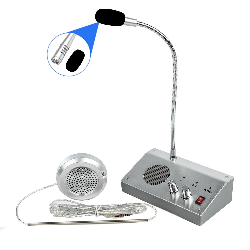 KOQICALL Window Intercom Window Speaker Intercom System Dual Way Anti-Interference Intercom Microphone for Bank Hospital Ticket Office Silver E340