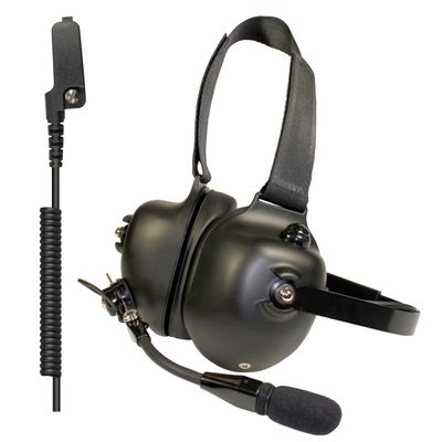 PRYME Heavy Duty Behind The Head (Racing Style) Dual Muff Headset with Radio Cable That fits All Kenwood Portable radios w/Multipin Connector.