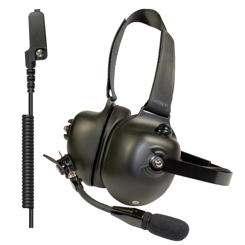 PRYME Heavy Duty Behind The Head (Racing Style) Dual Muff Headset with Radio Cable That fits All Kenwood Portable radios w/Multipin Connector.