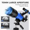ESAKO Telescope for Kids & Beginners, 70mm Aperture Portable Telescopes with 3 Eyepieces, Height Adjustable Tripod & Phone Adapter & Remote Control Gift for Christmas view 2