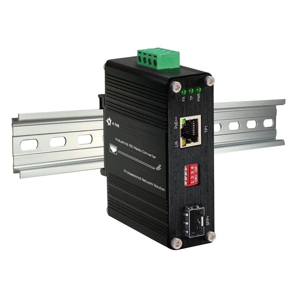 Throncom Industrial 10G 90W PoE Fiber Media Converter Mini 10GBase-X SFP+ Fiber Optic Transceiver IEEE802.3bt PoE++ Cooper to SFP+ 10Gigabit Ethernet Converter DIN Rail 48-57V DC Input