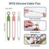 3PCS Silicone Headphone Organizer with 3PCS Silicone Cable Ties, Abnaok Data Cable Storage Case, Portable Wired Headphone Organizer Reusable Cable Straps for Home or Workplace view 3