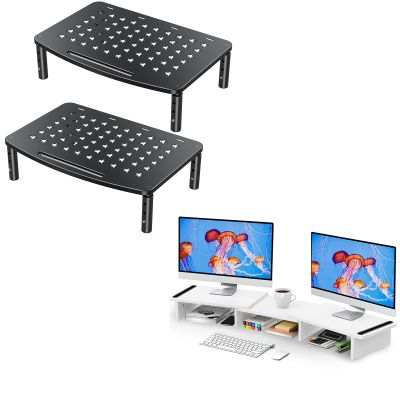 Zimilar 2 Pack Height Adjustable Monitor Stands Risers Dual Wood Monitor Stand Riser