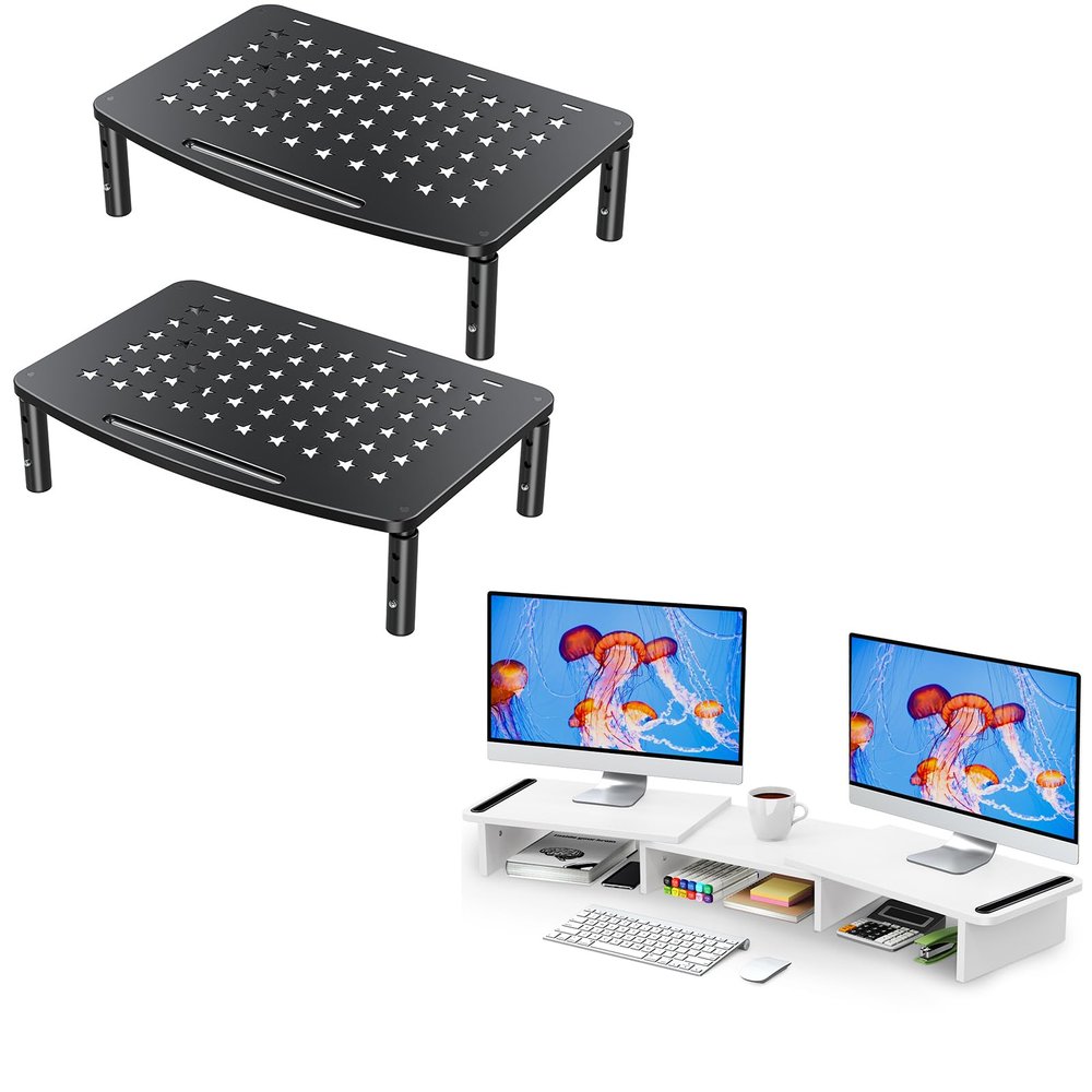 Zimilar 2 Pack Height Adjustable Monitor Stands Risers Dual Wood Monitor Stand Riser