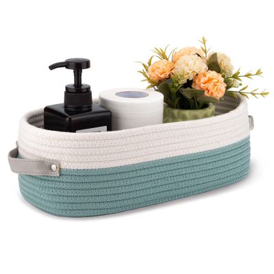 Oradrem Cotton Rope Woven Toilet Paper Baskets for Organizing Decorative for Boho Decor Small Storage Gift 13"x5.9"x4" Mint Green