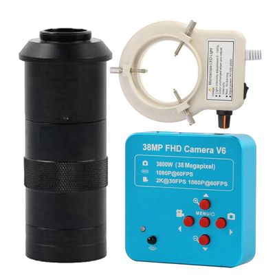 38MP USB HDMI Camera 1080P Industry Video Microscope HD Camera & 100X C-Mount Lens Whit 56-LED Adjustable Ring Light