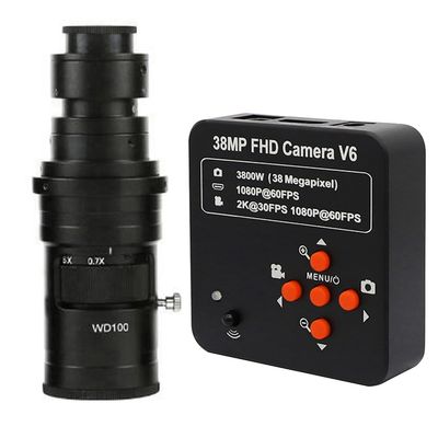 38MP USB HDMI Camera 1080P 60FPS Industry Video Microscope HD Camera & 200X C-Mount Lens - Black
