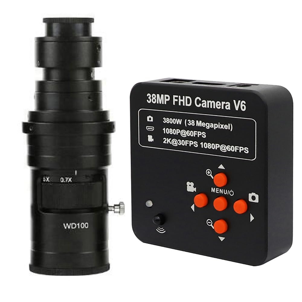 38MP USB HDMI Camera 1080P 60FPS Industry Video Microscope HD Camera & 200X C-Mount Lens - Black
