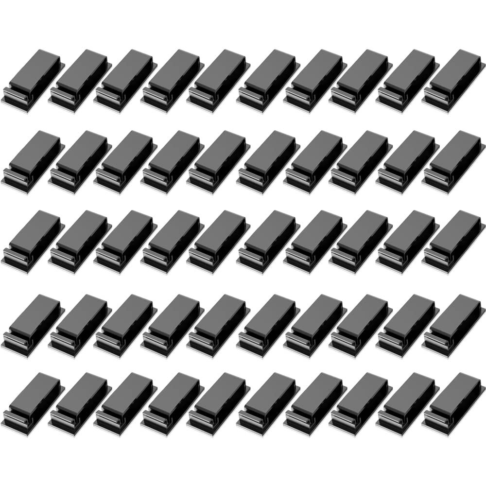 50Pcs Cable Clips, Self Adhesive Cable Management Clips, Cord Organizer Wire Clips Cord Holder for Appliances PC Wall Ethernet Cable Under Desk Nightstand Home Office Car (Black)