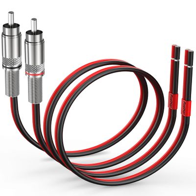 Pixelman RCA Plug to Speaker Wire Adapter (14AWG, 6Ft), Thicker Pure Copper Speaker Cable to RCA Male Adapter, RCA Plug Converter to Bare Wire for Subwoofer