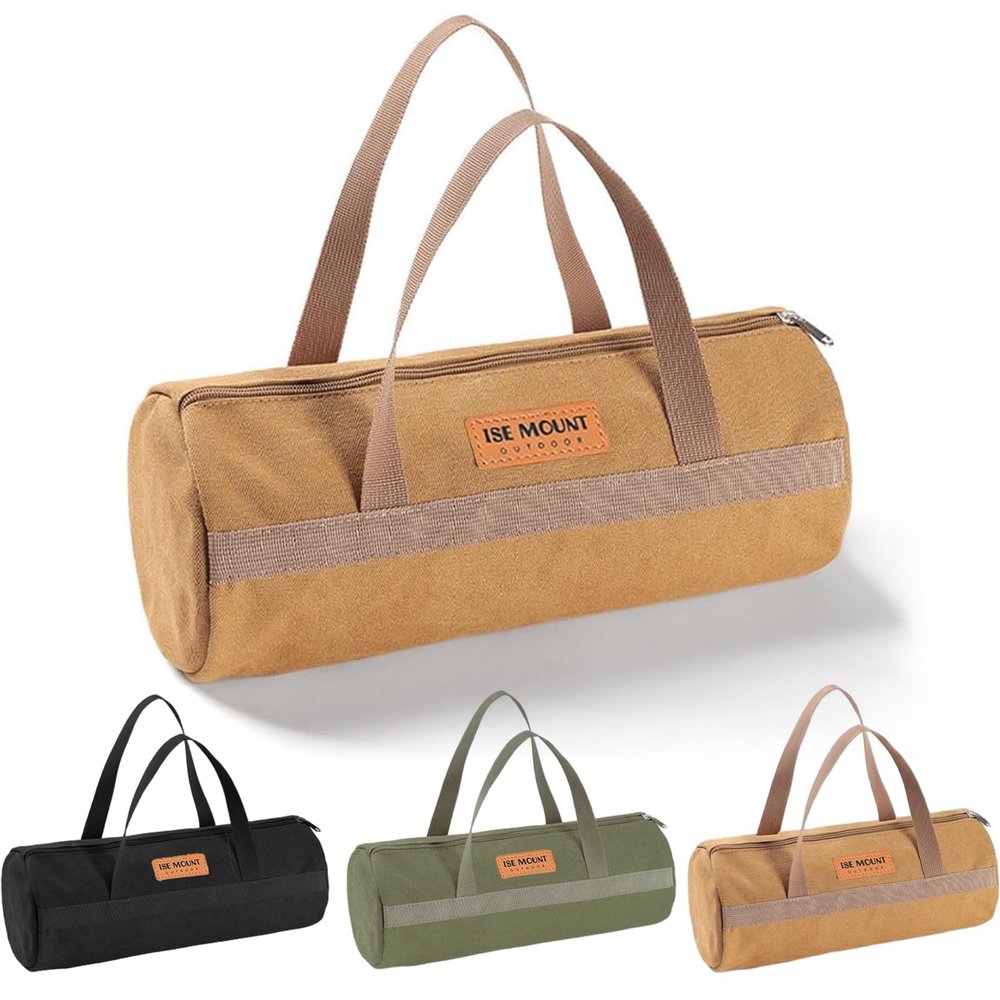 Tent Stakes Bag - Double Layer Thickened, Tent Pole Pegs Bag, Tent Camping Accessories Storage Bag, Canvas Tool Bag Organizer with Zipper for Outdoor, Hiking, (Brown 35CM)