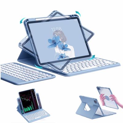 SENLAN Rotatable iPad Air 11'' 2024 /iPad Air4 Air5 Keyboard case Magnet Detachable Transparent Back Cover iPad Pro11'' 2022/2021/2020 BT Keyboard with Pencil Holder Horizontal/Vertical Stand, Blue