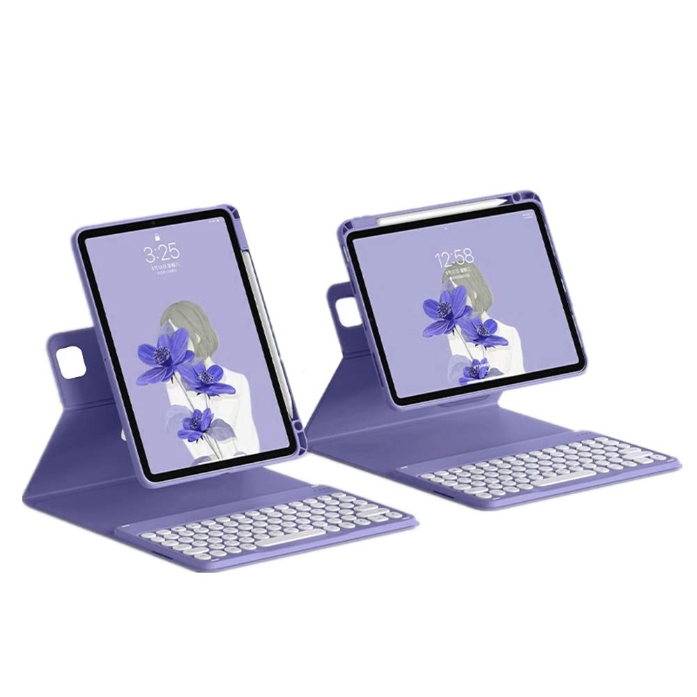 SENLAN Rotatable iPad 10 Keyboard Case Magnet Detachable Transparent Back Cover with Pencil Holder Horizontal/Vertical Stand (iPad 10th Gen 2022, Purple Gray)