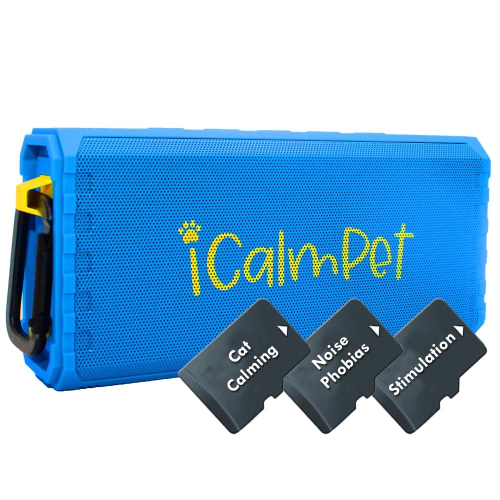 Cat Lovers Deluxe | iCalmPet Ruff 'n Ready Portable Speaker with 5-hrs Cat Calming Music | 3 MicroSDs