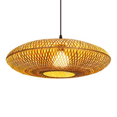 RCIDOS Bamboo Weave Pendant Luminaire Flying Saucer Antique Decor Lantern Droplight Hollow Hand-Woven Rattan Art Chandelier Japanese Style Round Wicker Hanging Light Tea Room Tavern Restaurant Bedroom