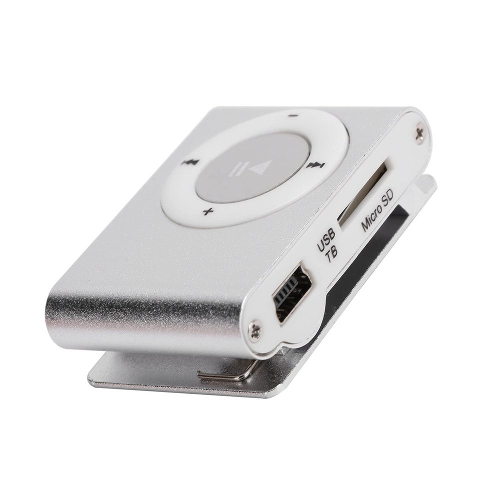 Mini Portable MP3 Player, Back Clip USB Aluminum Alloy Music Player Support Memory Card for Workout Sports Outdoor 250mAh (Silver)