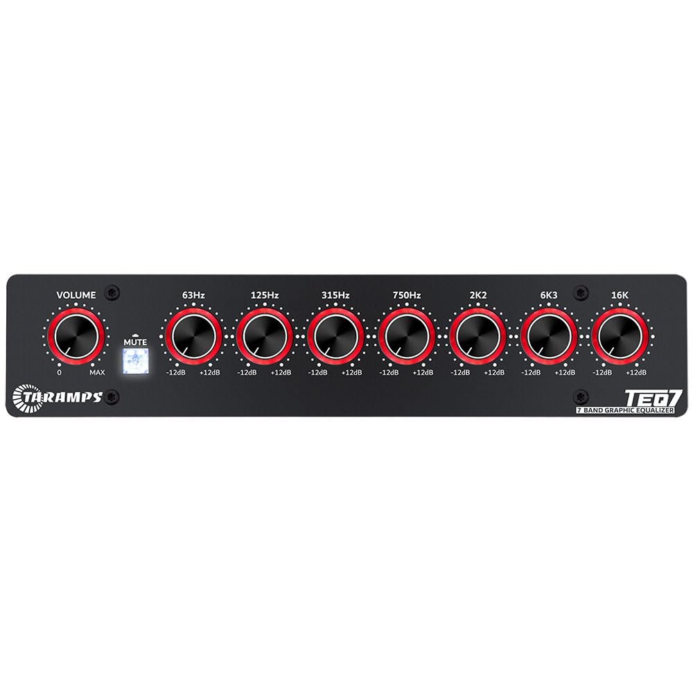 Taramp's TEQ 7 Stereo 7-Band Graphic Equalizer RCA Input 2 Channels HPF and LPF Filters Mute Function Car Audio Mixer Equalizer EQ, Best Control for Car, Boat, Motorcycle - TEQ7 Red
