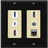 RiteAV USB 3 USB C 2 HDMI Coax Cat7 Wall Plate - 2 Gang [Black/Ivory] view 1