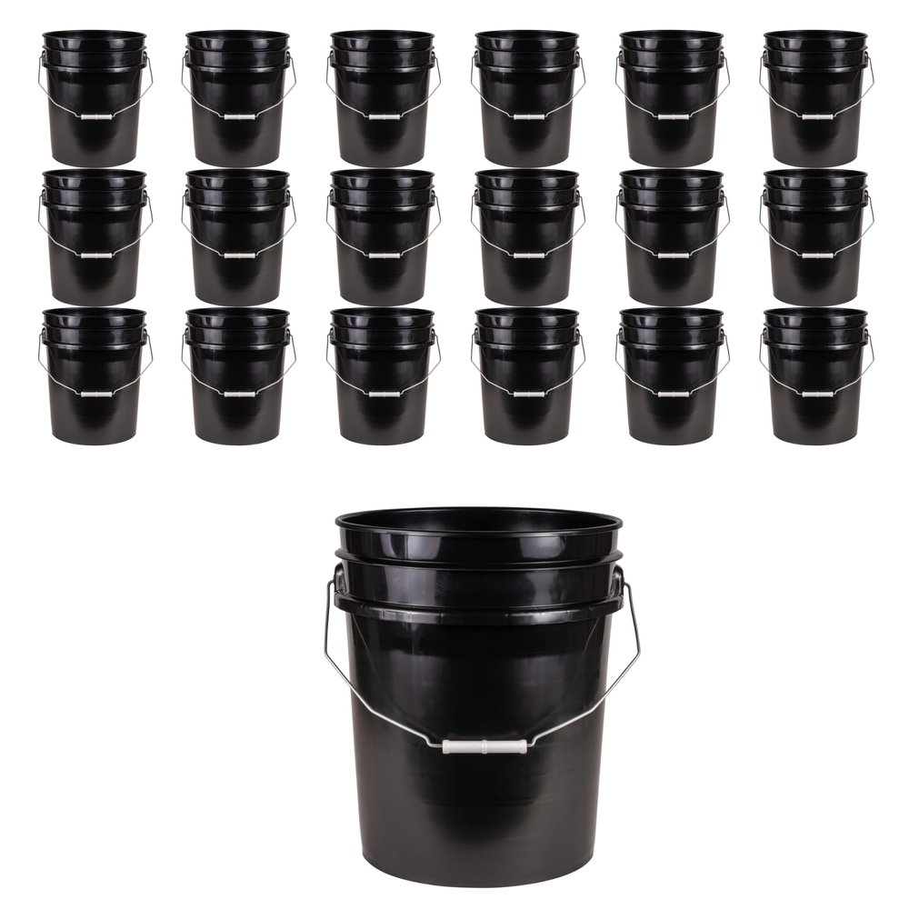 ATERET 5 Gallon Bucket - Durable 90 Mil All Purpose Pail - Black Bucket - Food Grade - BPA Free Plastic (18 Pack)