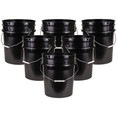 ATERET 5 Gallon Bucket - Durable 90 Mil All Purpose Pail - Black Bucket - Food Grade - BPA Free Plastic (6 Pack)